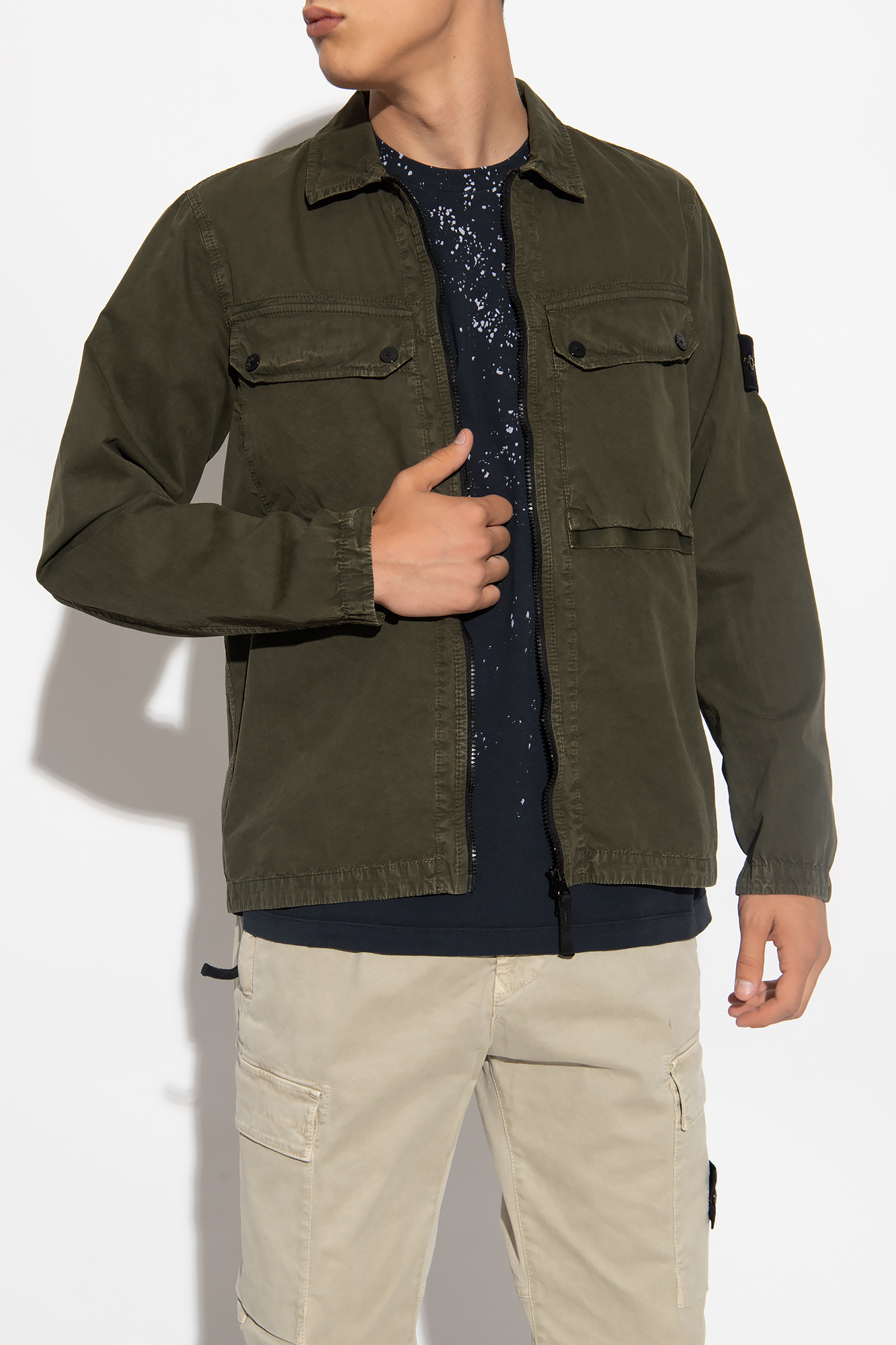 Khaki green discount stone island overshirt